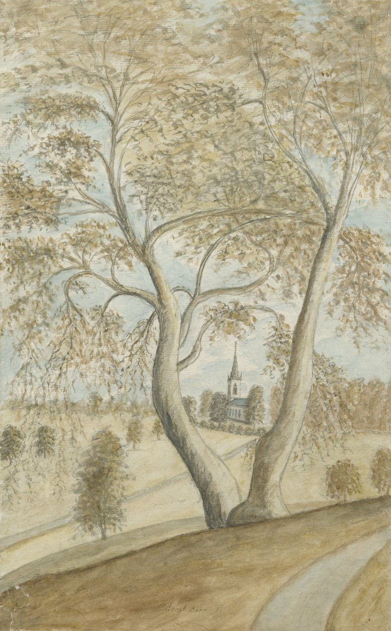 ग्रेट बर्र चैपल: वाटर कलर पेंटिंग, एनडी [1762-1802] द्वारा स्टीबिंग शॉ