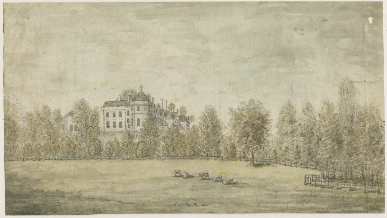 हैगली हॉल: वाटर कलर पेंटिंग, एनडी [1795] द्वारा स्टीबिंग शॉ