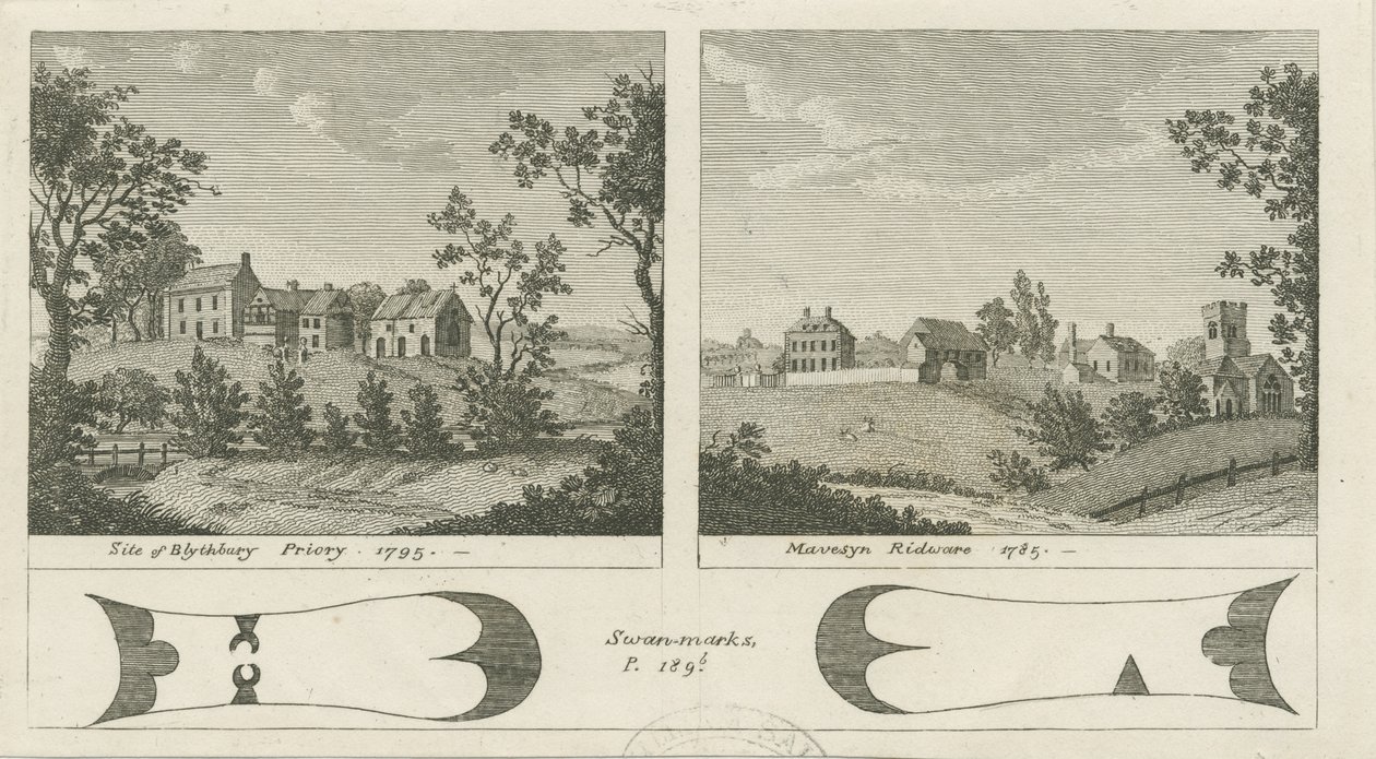 मावेसिन रिडवेयर हॉल - गेटहाउस: उत्कीर्णन, 1785 द्वारा स्टीबिंग शॉ