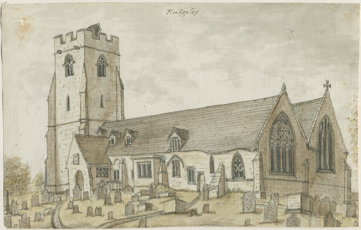 Rugeley चर्च (पुराना): पानी के रंग पेंटिंग, एन डी [1762-1802] (पेंटिंग) द्वारा स्टीबिंग शॉ