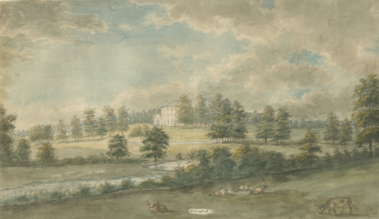 सोमरफोर्ड हॉल: वाटर कलर पेंटिंग, एनडी [1762-1802] द्वारा स्टीबिंग शॉ