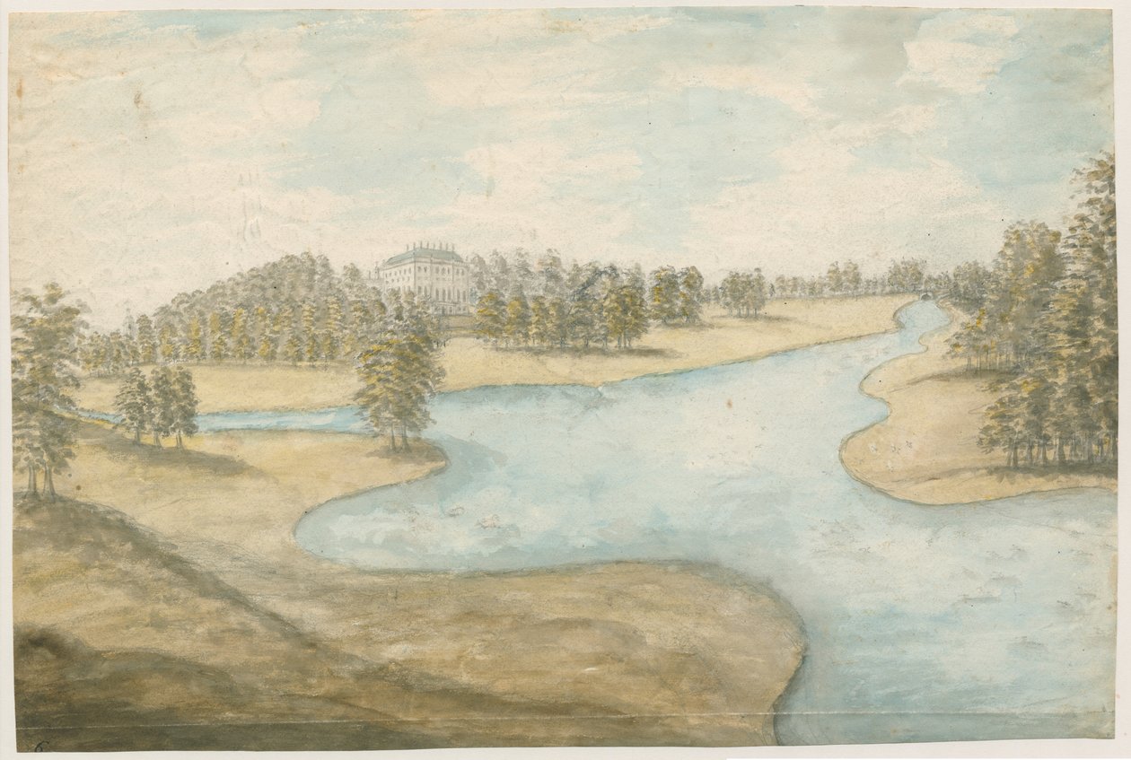टेडेस्ले हॉल: वाटर कलर पेंटिंग, एनडी [1762-1802] द्वारा स्टीबिंग शॉ