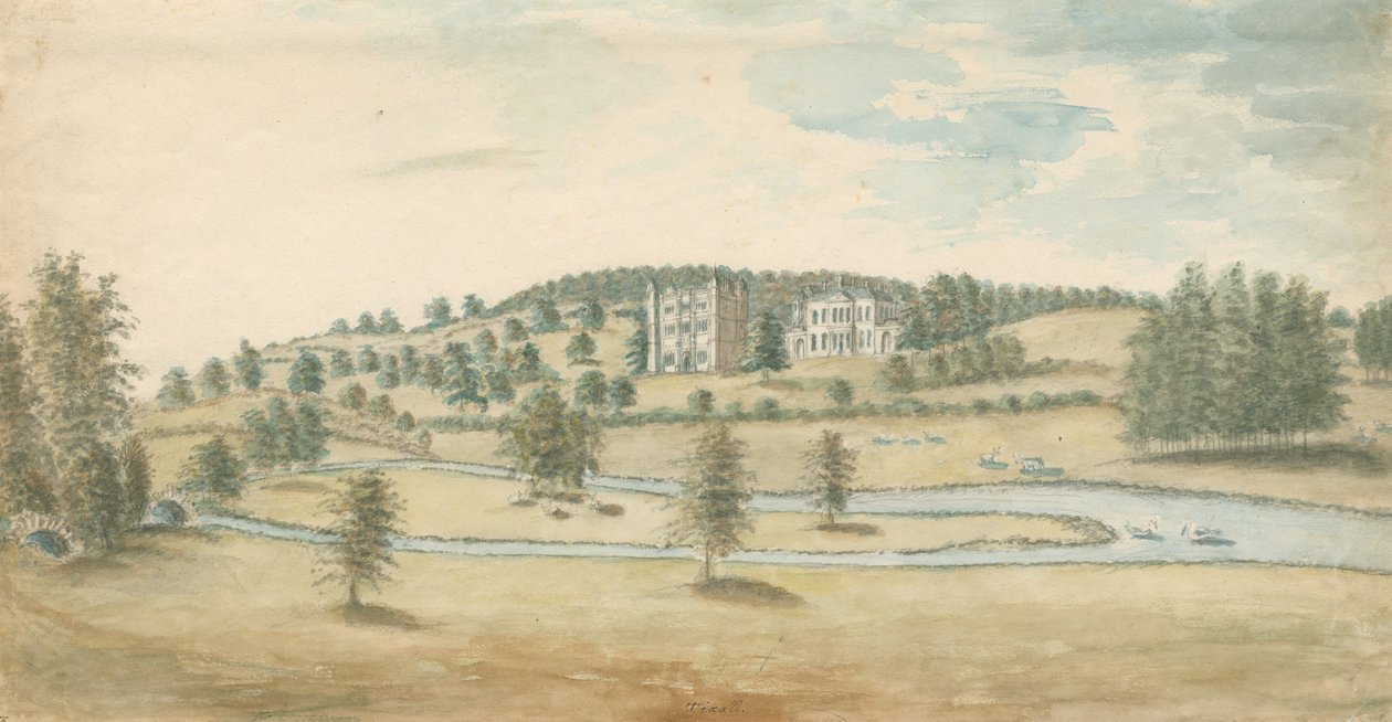 टिक्ल हॉल एंड गेटहाउस: वाटर कलर पेंटिंग, एनडी [1762-1802] द्वारा स्टीबिंग शॉ