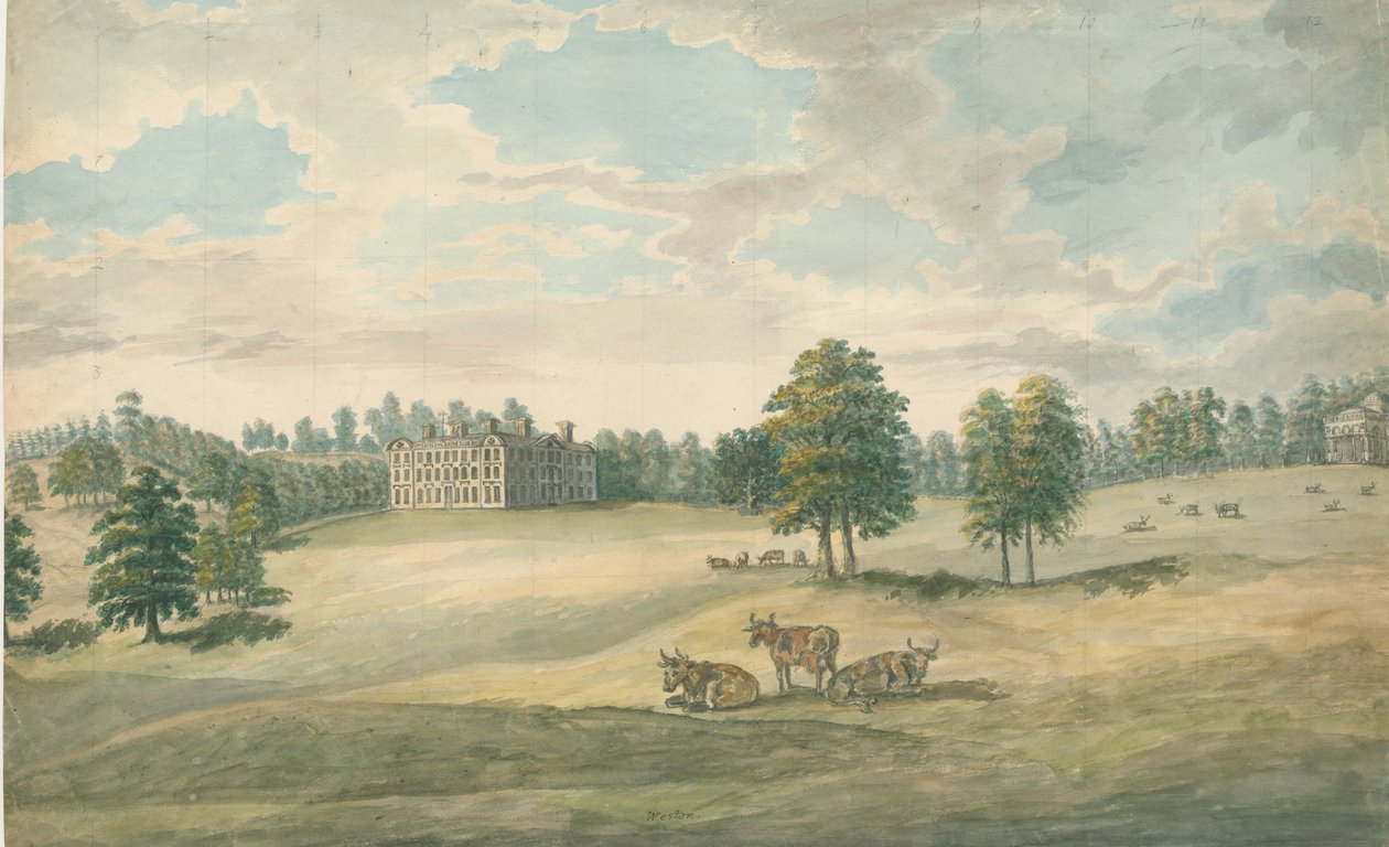 वेस्टन-अंडर-छिपकली - हॉल: पानी के रंग की पेंटिंग, एन डी [1762-1802] द्वारा स्टीबिंग शॉ