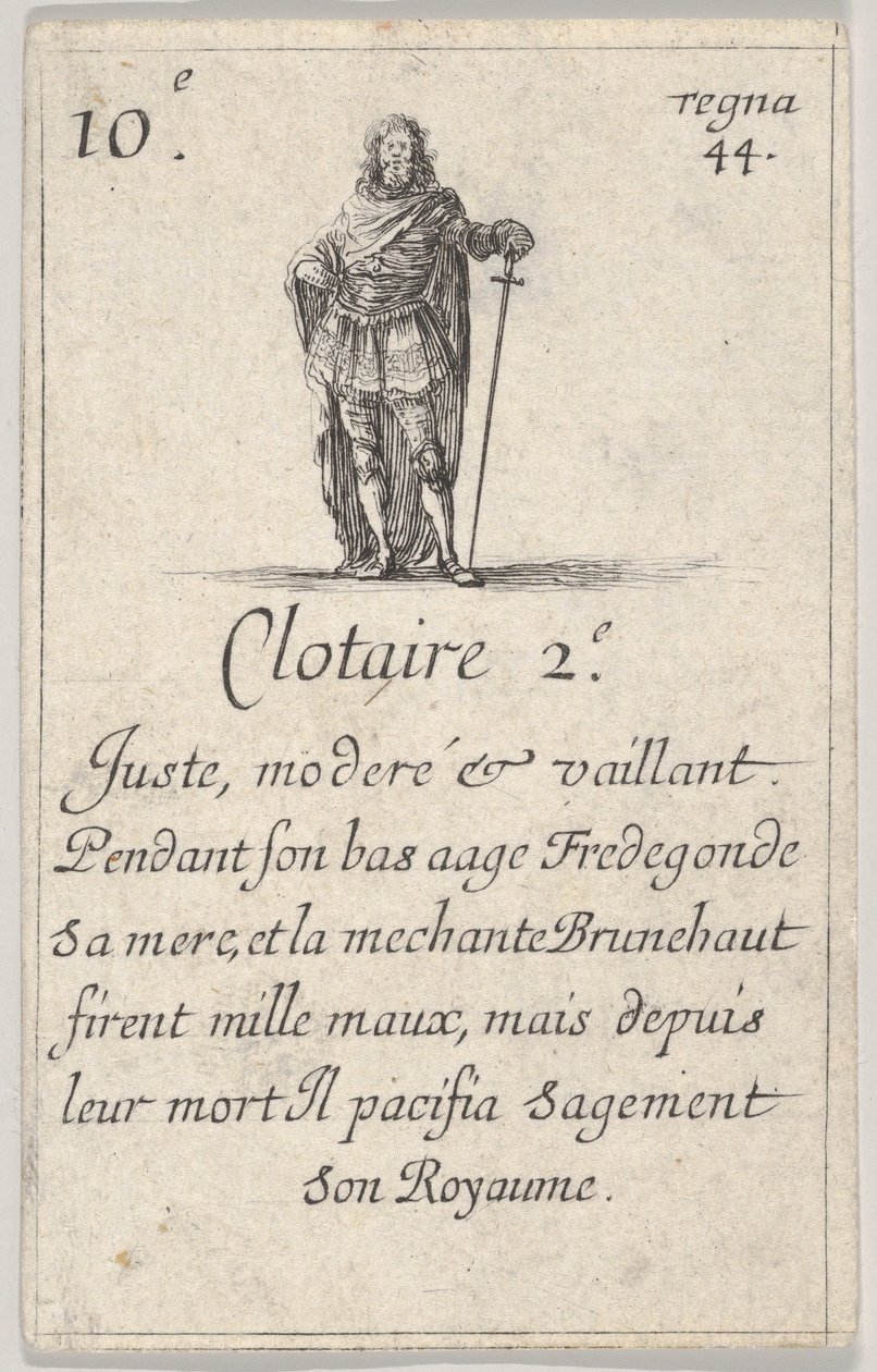 Clotaire 2.-e Juste, moderé ..., गेम ऑफ किंग्स ऑफ फ्रांस से Jeu des Rois de Fran ..., 1644। द्वारा स्टेफानो डेला बेला