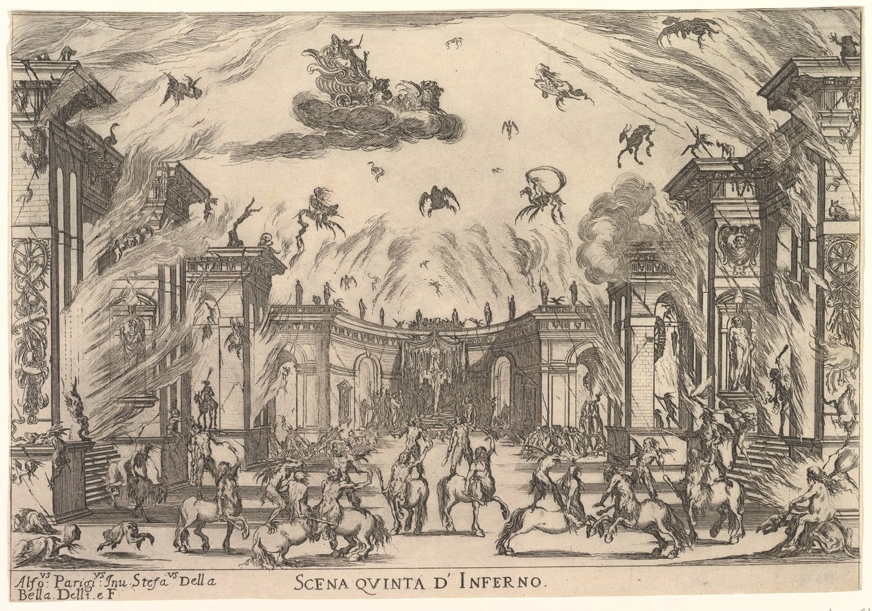 पांचवा दृश्य, इनफर्नो, द लेस्ज़ ऑफ़ द गॉड्स ली नोज़्ज़े डिली डेई, 1637 से। द्वारा स्टेफानो डेला बेला