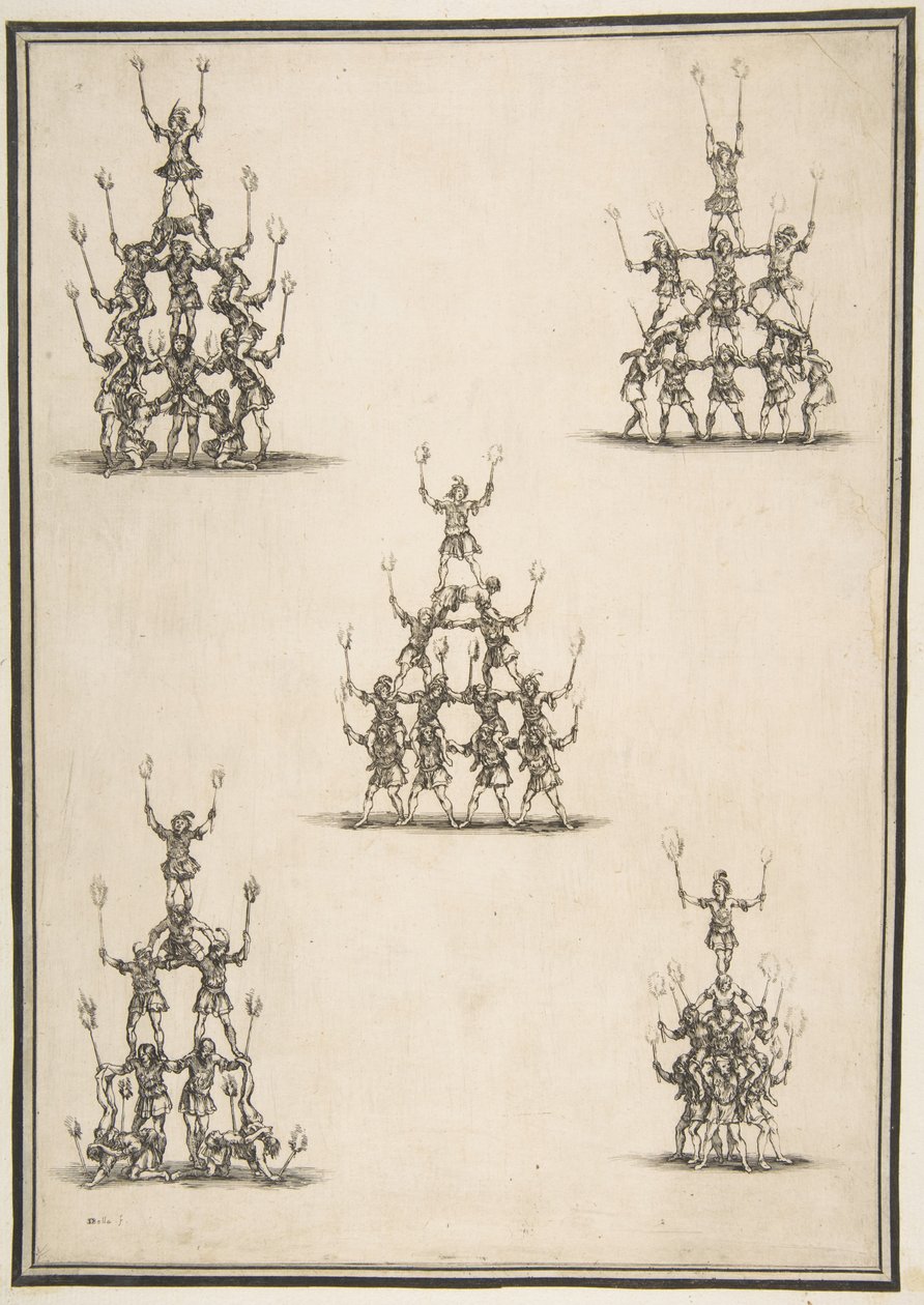 एक्रोबेट्स के पांच समूह, 1652। द्वारा स्टेफानो डेला बेला