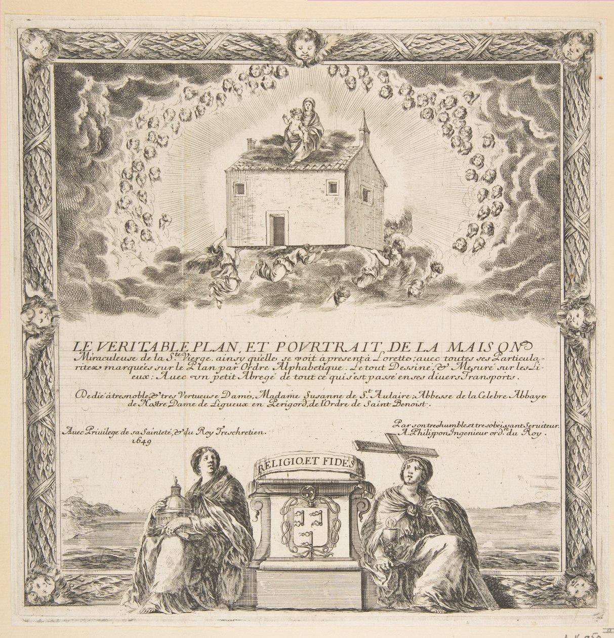 Le Véritable Plan et Pourtrait de la Maison de la Ste के लिए फ्रंटस्पिविज़न। वर्जिन, 1649। द्वारा स्टेफानो डेला बेला