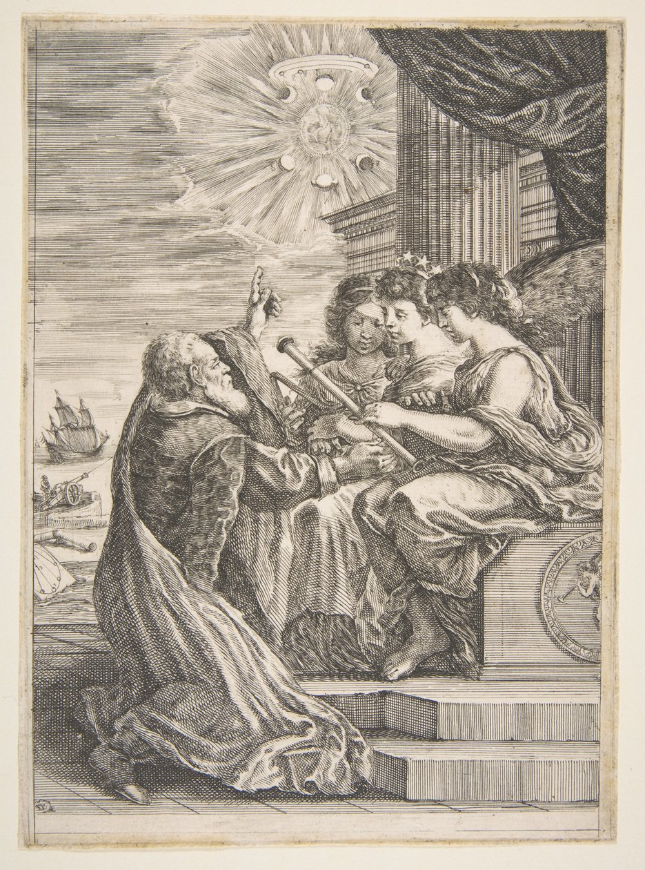 गैलीलियो और खगोल विज्ञान, परिप्रेक्ष्य और गणित के व्यक्तित्व, '..., 1656 के लिए अग्रभाग। द्वारा स्टेफानो डेला बेला