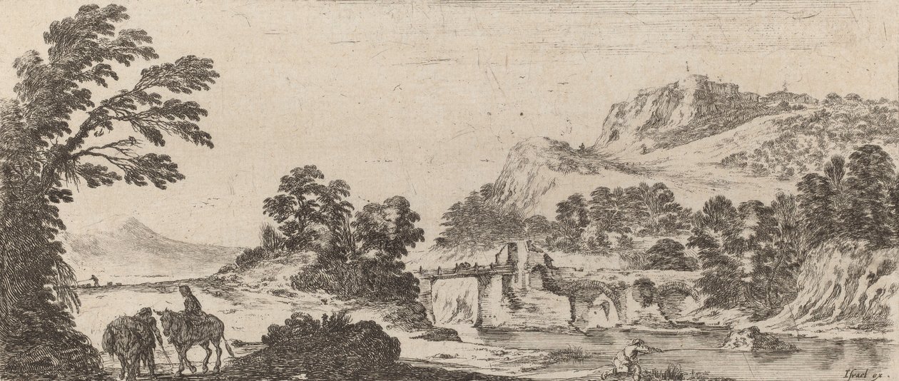ब्रिज के साथ लैंडस्केप, 1641। द्वारा स्टेफानो डेला बेला