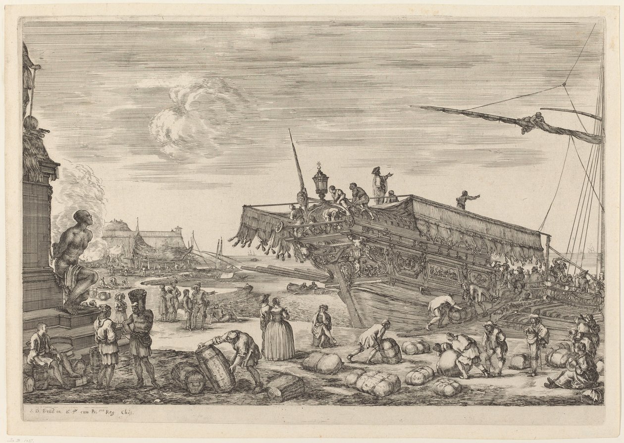एक जहाज लोड हो रहा है, शायद c. 16541655। द्वारा स्टेफानो डेला बेला