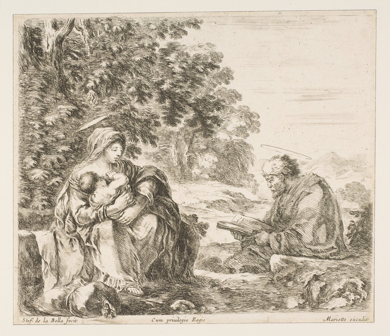 मिस्र में उड़ान पर आराम करो, ca. 1649। द्वारा स्टेफानो डेला बेला
