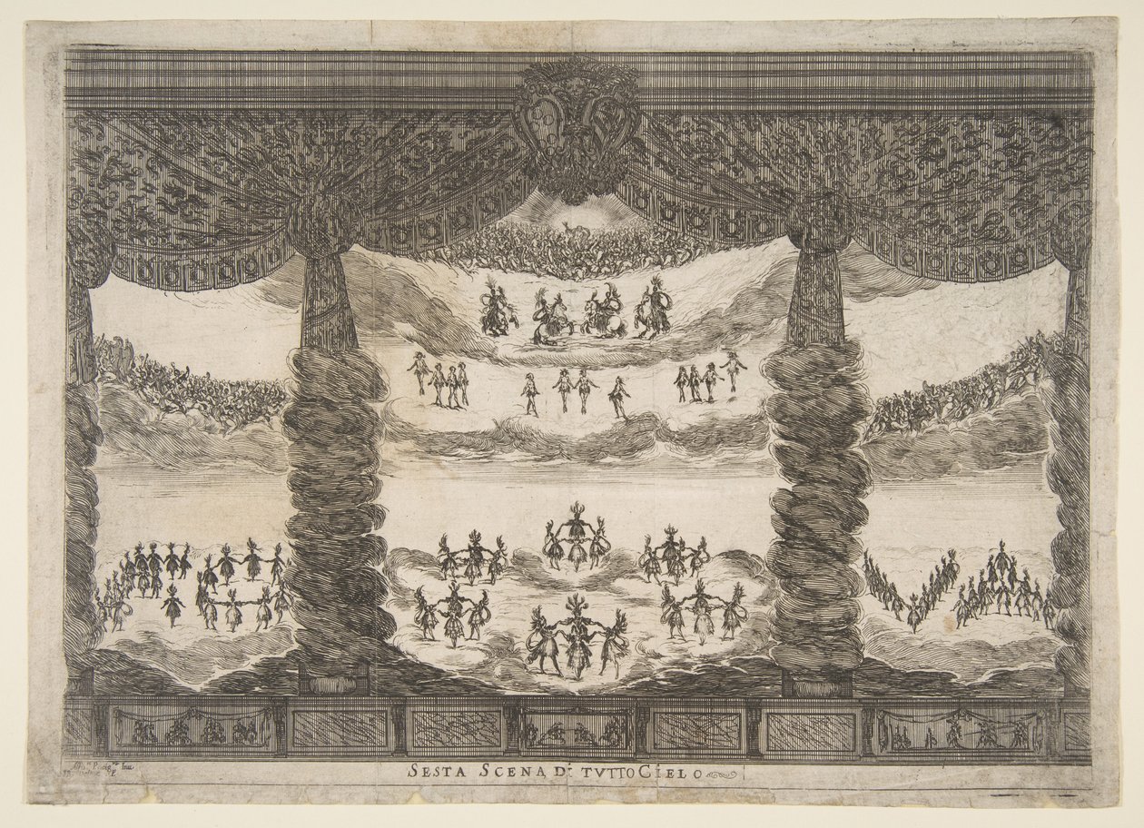 छठा दृश्य, आकाश, देवताओं की शादी से ले नोज़े दली देई, 1637। द्वारा स्टेफानो डेला बेला