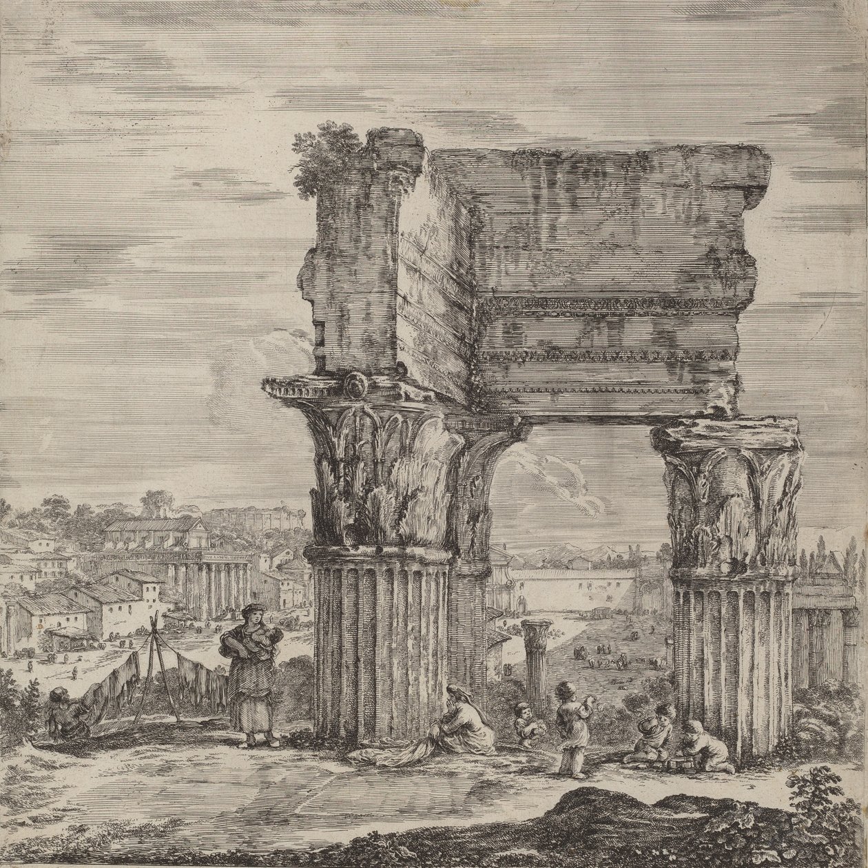 कॉनकॉर्ड का मंदिर और रोमन फोरम, 1656। द्वारा स्टेफानो डेला बेला