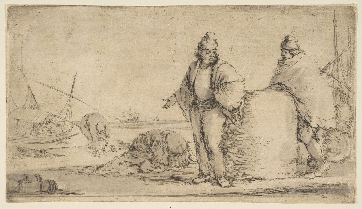 माल की एक गठरी के साथ दो नाविक, ca. 1662। द्वारा स्टेफानो डेला बेला