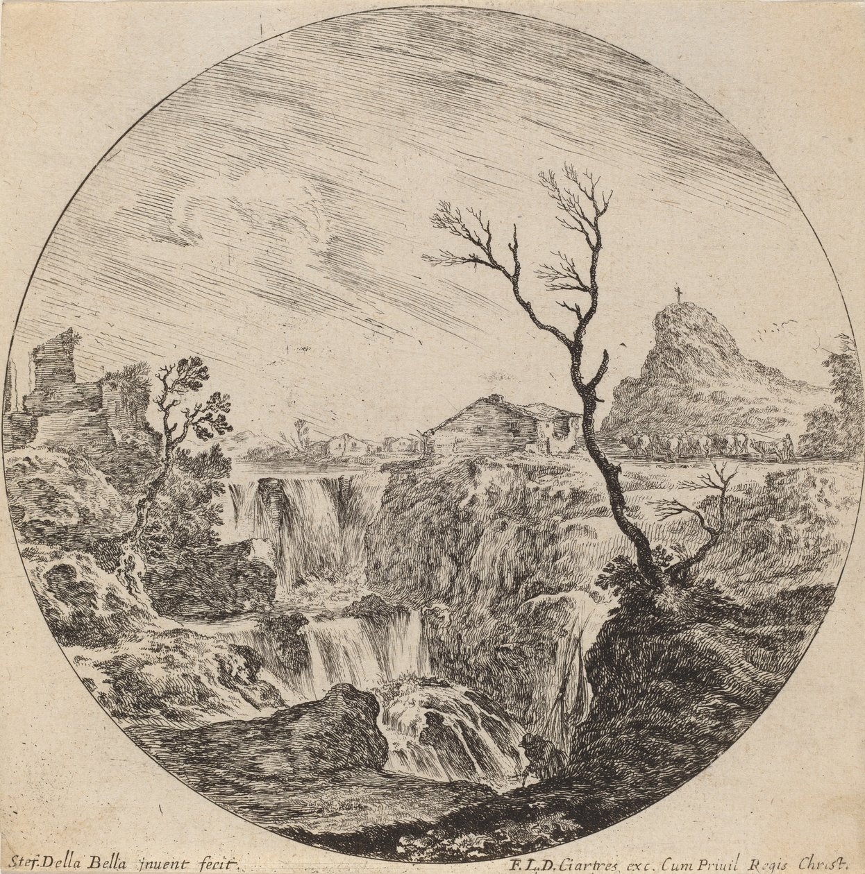 तीन स्तरों वाला झरना, 1646। द्वारा स्टेफानो डेला बेला