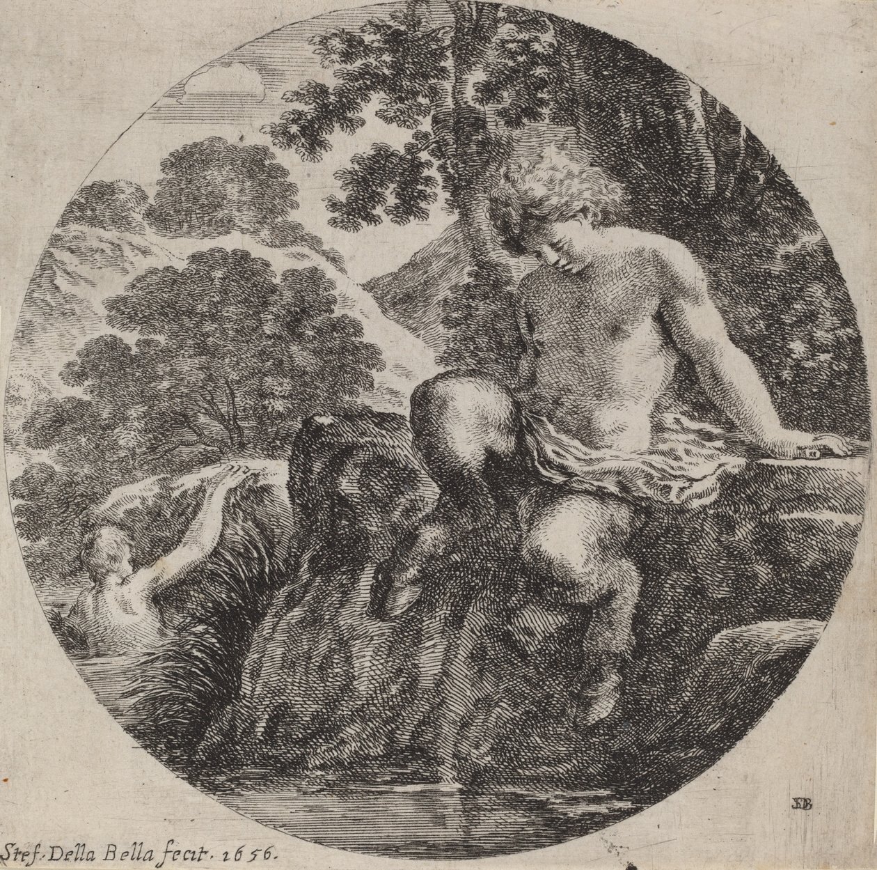 एक धारा के तट पर युवा व्यंग्यकार, 1656। द्वारा स्टेफानो डेला बेला