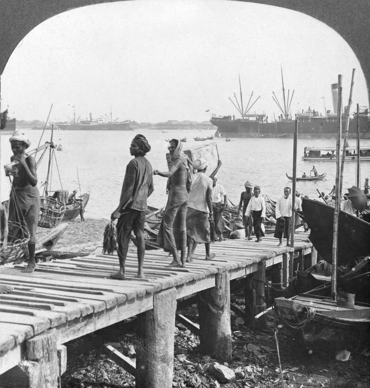 इरावदी नदी, रंगून, बर्मा, 1908 पर लैंडिंग चरण द्वारा स्टीरियो यात्रा सह