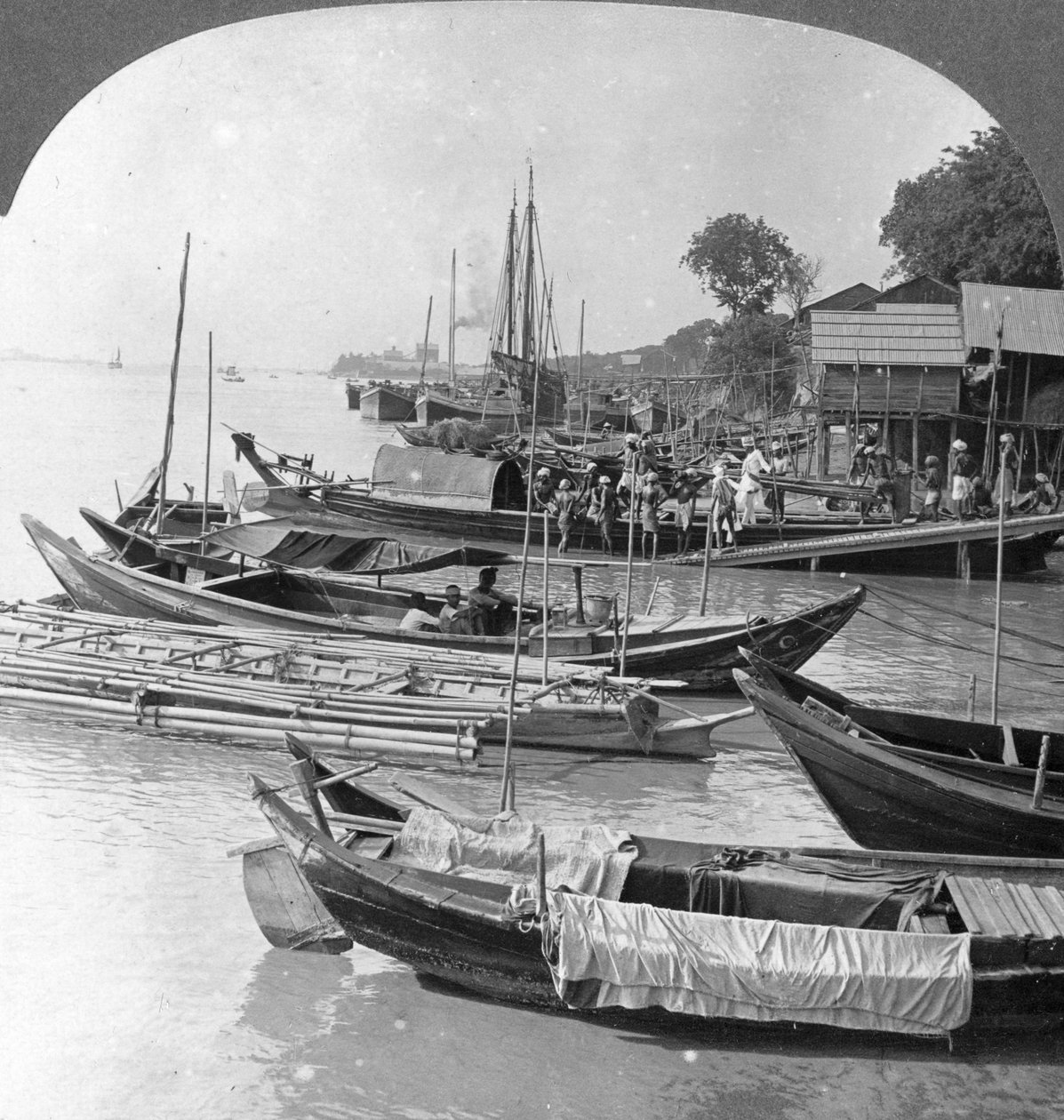 इरावदी नदी, रंगून, बर्मा, 1908 को देखते हुए द्वारा स्टीरियो यात्रा सह
