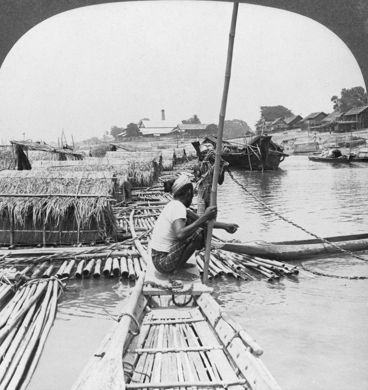 1908 में इरावदी नदी, मंडालय, बर्मा पर राफ्ट्स। द्वारा स्टीरियो यात्रा सह