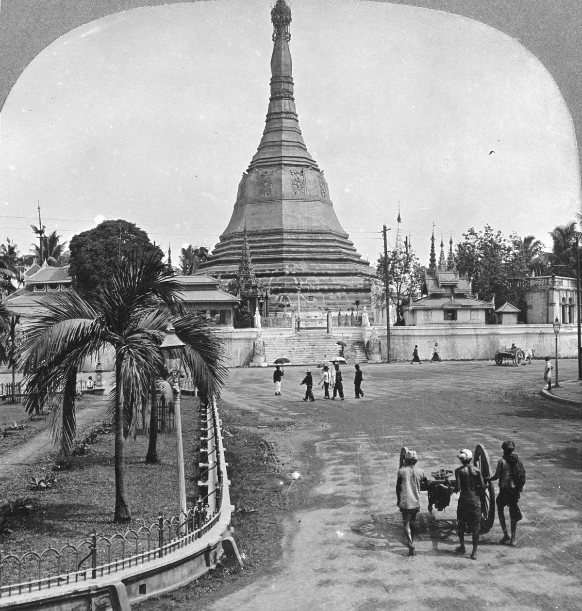 पगोडा स्ट्रीट, रंगून, बर्मा, 1908 से सुले शिवालय द्वारा स्टीरियो यात्रा सह