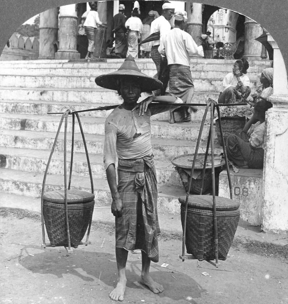 बर्मा, रंगून, 1908 का बहुप्रचलित वाहक द्वारा स्टीरियो यात्रा सह