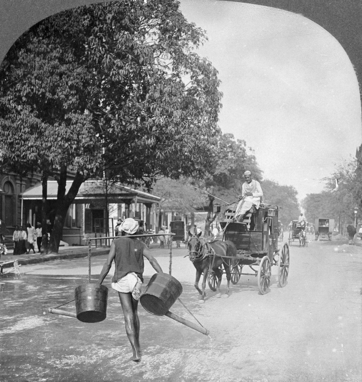 रंगून, बर्मा, 1908 की सड़कों को पानी देना द्वारा स्टीरियो यात्रा सह