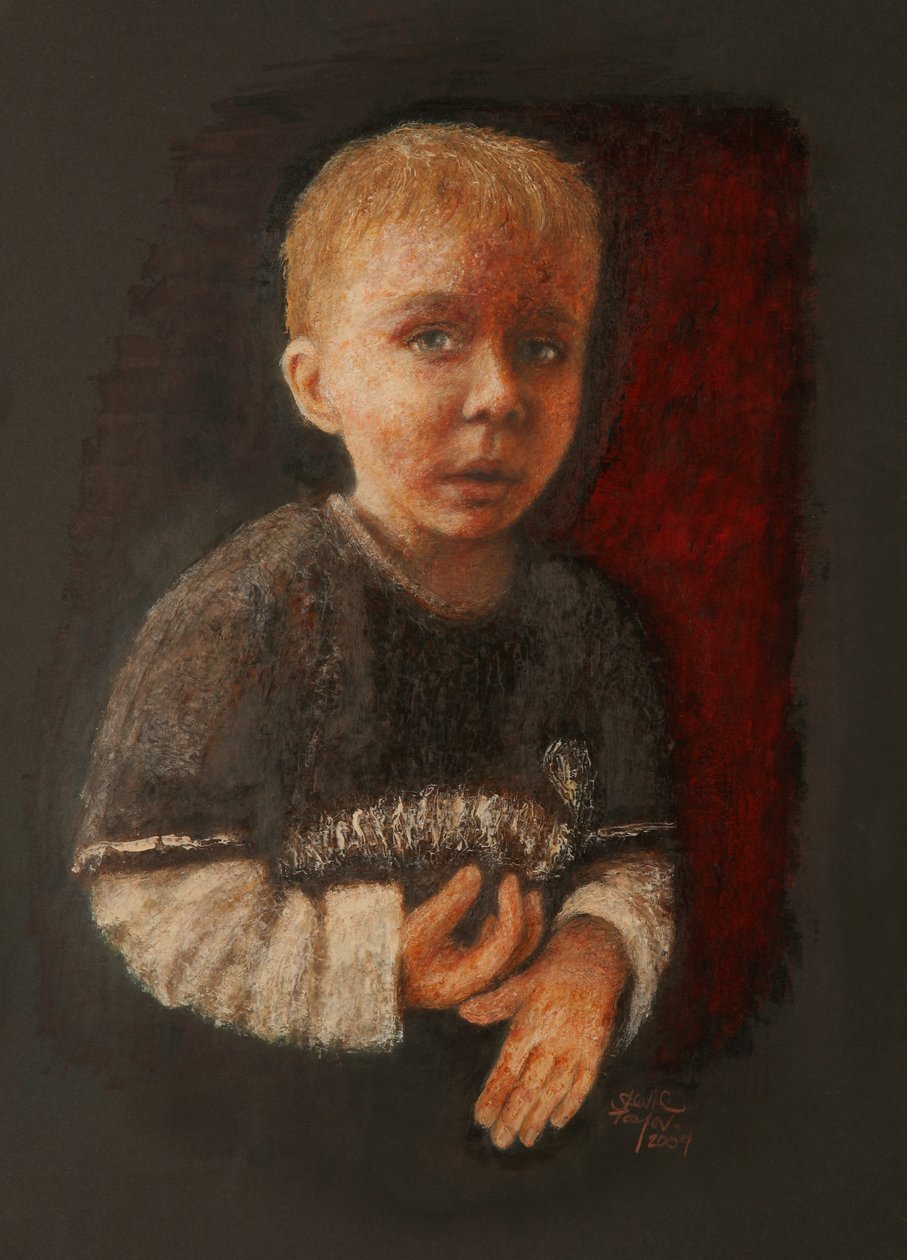 लिटिल बॉय वर्किंग समथिंग आउट, 2009 (कागज पर तेल) द्वारा स्टीवी टेलर