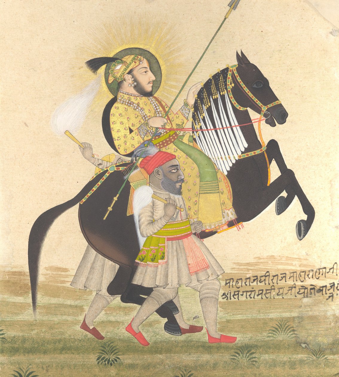 महाराणा संग्राम सिंह राइडिंग ए प्राइज स्टालियन, ca. 1712। द्वारा स्टिपल मास्टर
