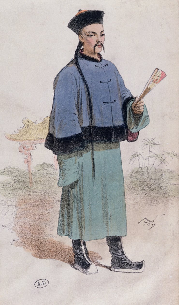 प्रशंसक के साथ एक फर छंटनी कोट में मंदारिन, c.1860 द्वारा बंद