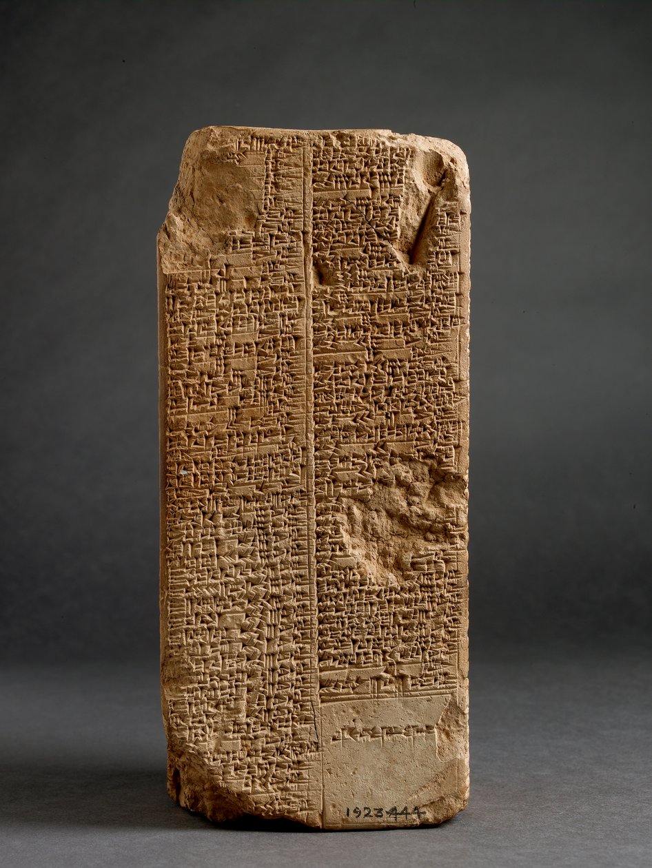 बेक्ड क्ले प्रिज्म (lood वेल्ड-ब्लंडेल प्रिज्म)) सुमेरियन किंग लिस्ट के साथ शासकों को &39;बाढ़ से पहले ’से लेकर आइसिन के राजा पाप-जादूगर (c.1827-17 ई.पू.) ने ल्युनसा से शायद, क्यूनिफॉर्म लिपि में अंकित किया। द्वारा सुमेरियन