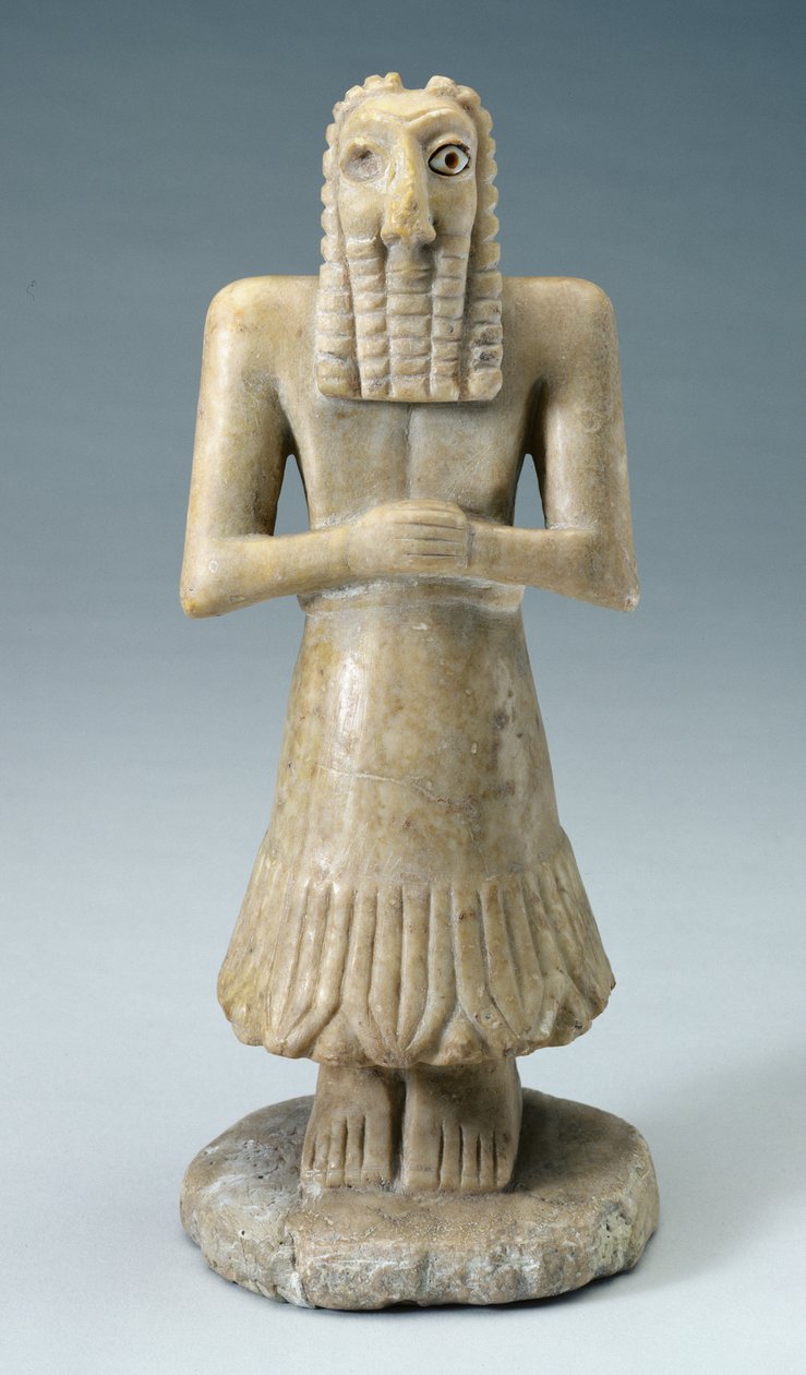 एक आदमी का स्टैच्यू, c.3000-2500 ईसा पूर्व (जिप्सम और शेल) द्वारा सुमेरियन