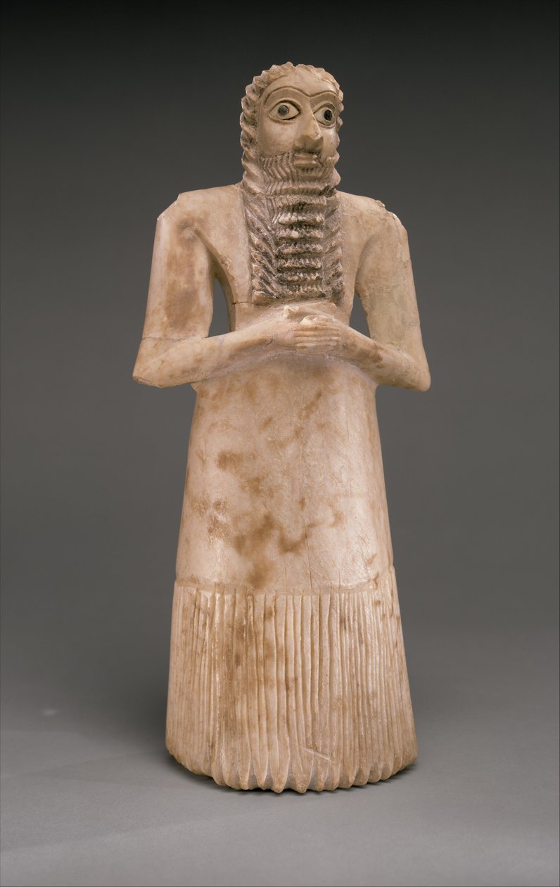 स्थायी पुरुष उपासक, प्रारंभिक वंशावली, c.2900-2600 ईसा पूर्व (जिप्सम अलबास्टर, शैल, काला चूना पत्थर, कोलतार) द्वारा सुमेरियन