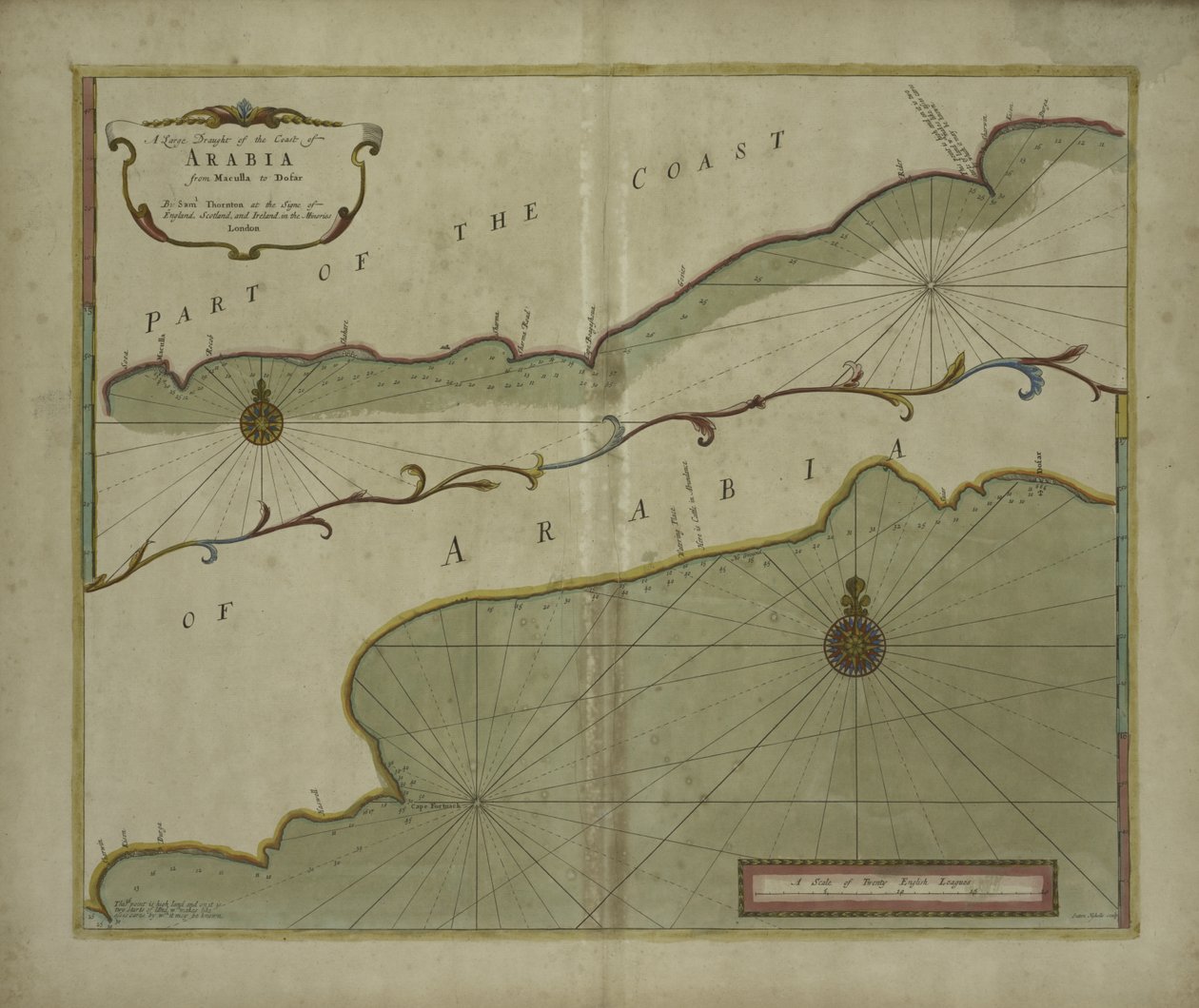 मकुला से दोफर तक अरब के तट का एक बड़ा ड्राफ्ट, 1703 (रंग उत्कीर्णन) द्वारा सटन निकोल्स