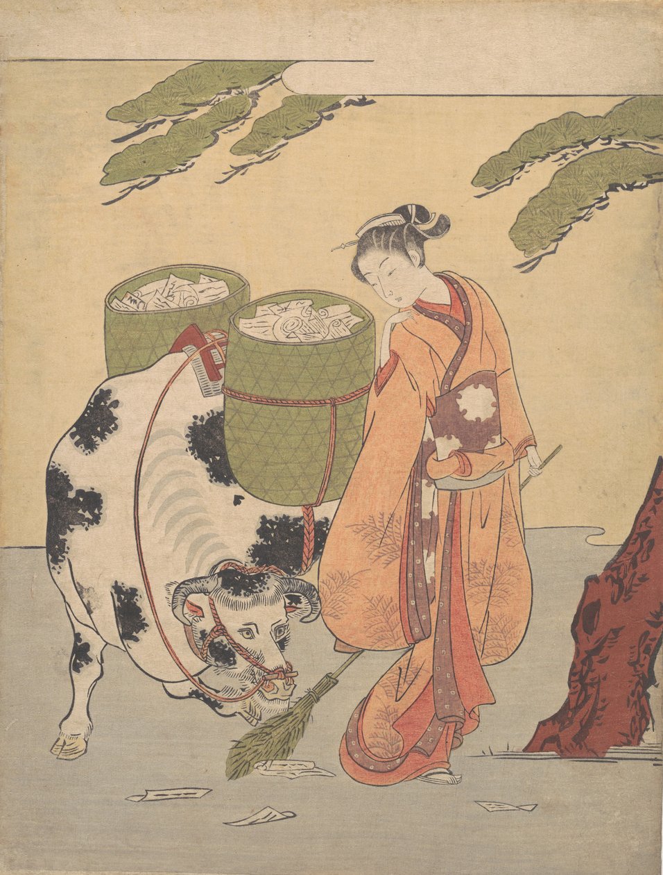 एक महिला अपने प्रेम पत्रों की सफाई करती हुई, 1725-1770।, 1725-1770। द्वारा सुज़ुकी हरुनोबु