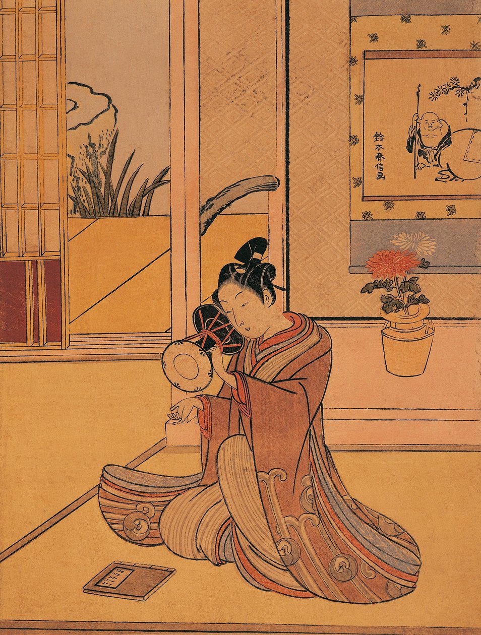 इटली, जेनोआ, सुज़ुकी हारुनोबु (लगभग 1725-1770), वुडकट द्वारा ड्रम बजाता युवक द्वारा सुज़ुकी हरुनोबु