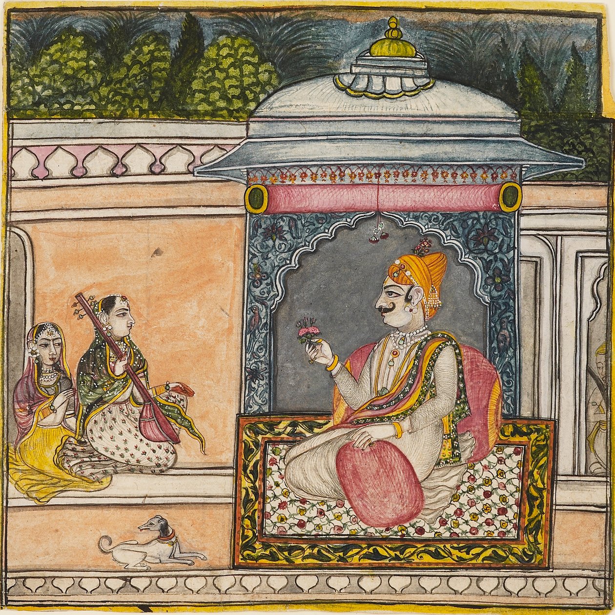 छत पर संगीत सुनते राजा, c1800 द्वारा स्वरूप राम