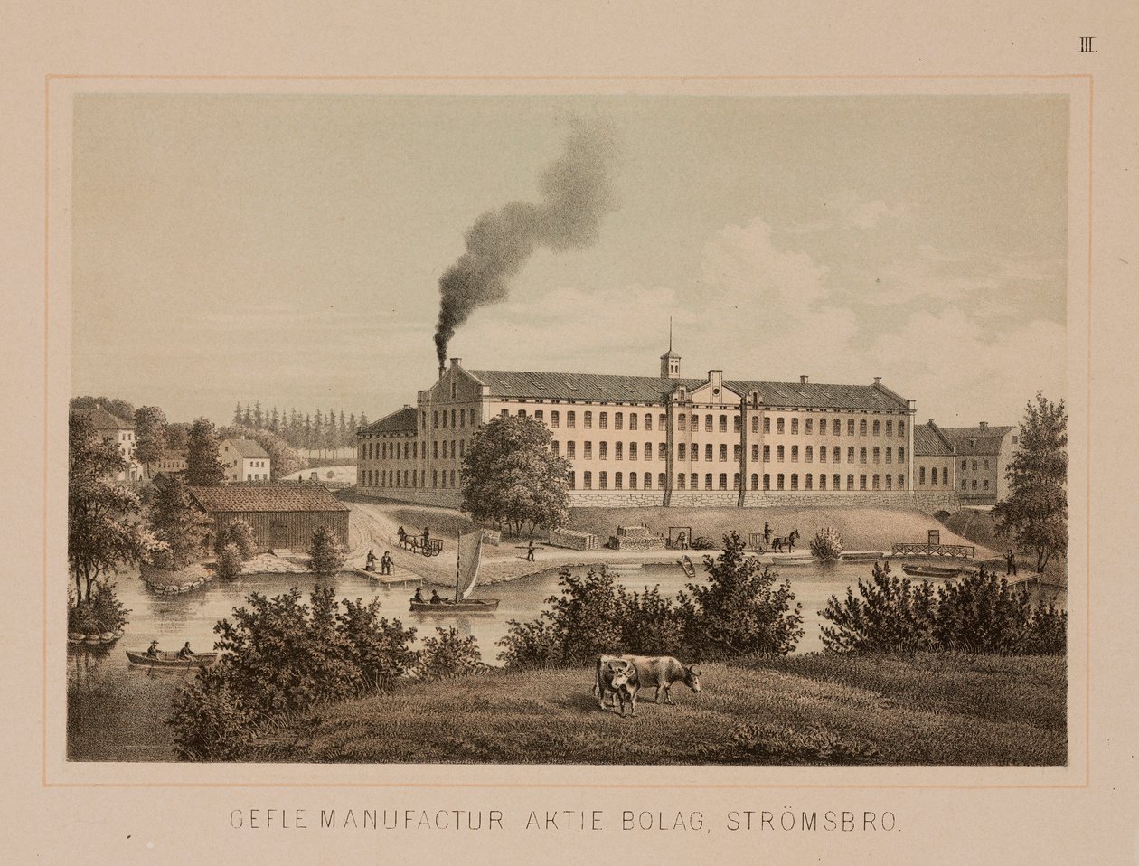 कॉटन मिल, स्ट्रोम्सब्रो, स्वीडन, c.1840 (कलर लिथो) द्वारा स्वीडिश स्कूल