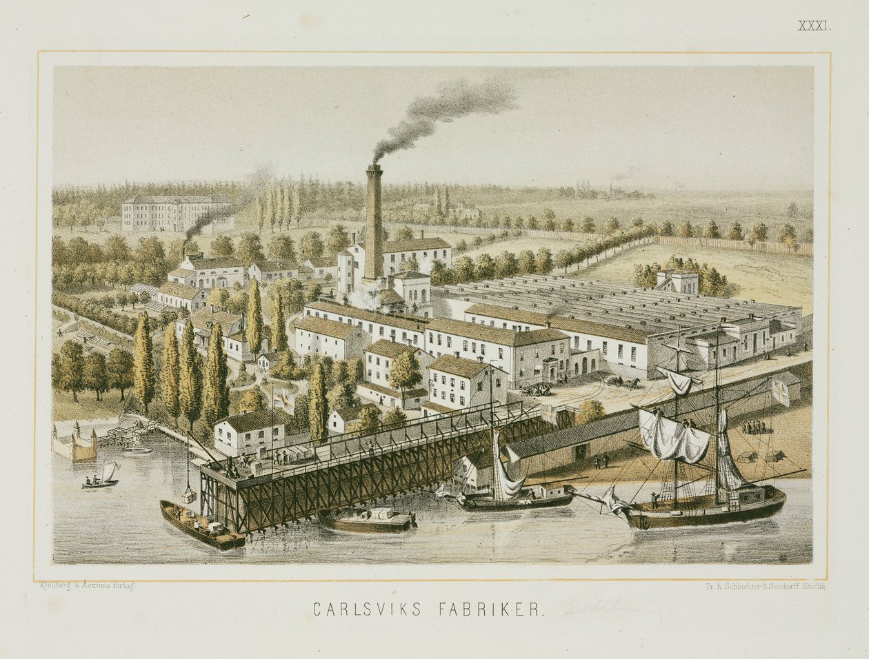 कपड़ा कारखाना, कार्ल्सविक्स, स्टॉकहोम, स्वीडन, c.1840 (कलर लिथो) द्वारा स्वीडिश स्कूल