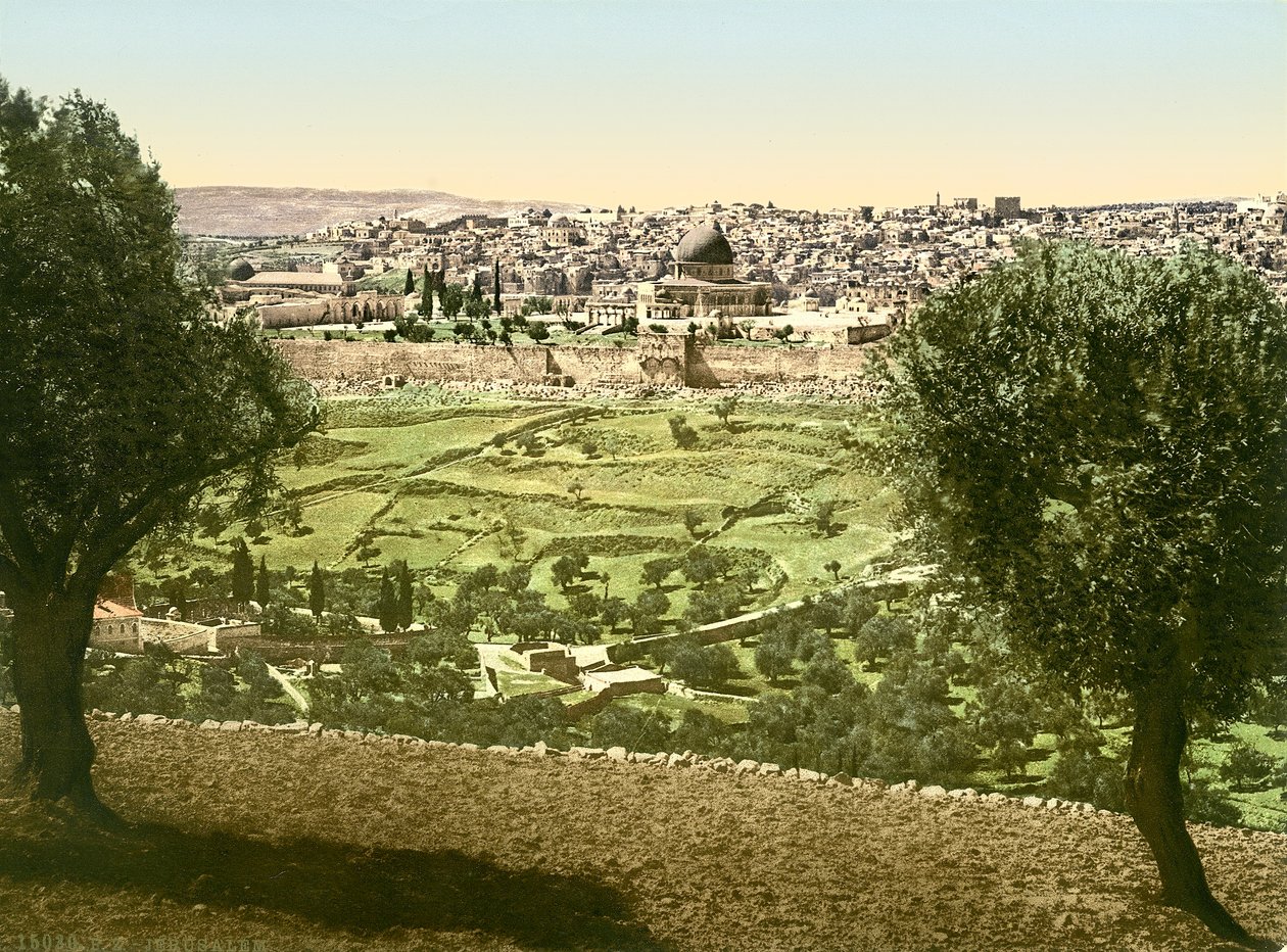 पूर्व से यरूशलेम का सामान्य दृश्य, c.1880-1900 (फोटोक्रोम) द्वारा स्विस फोटोग्राफर