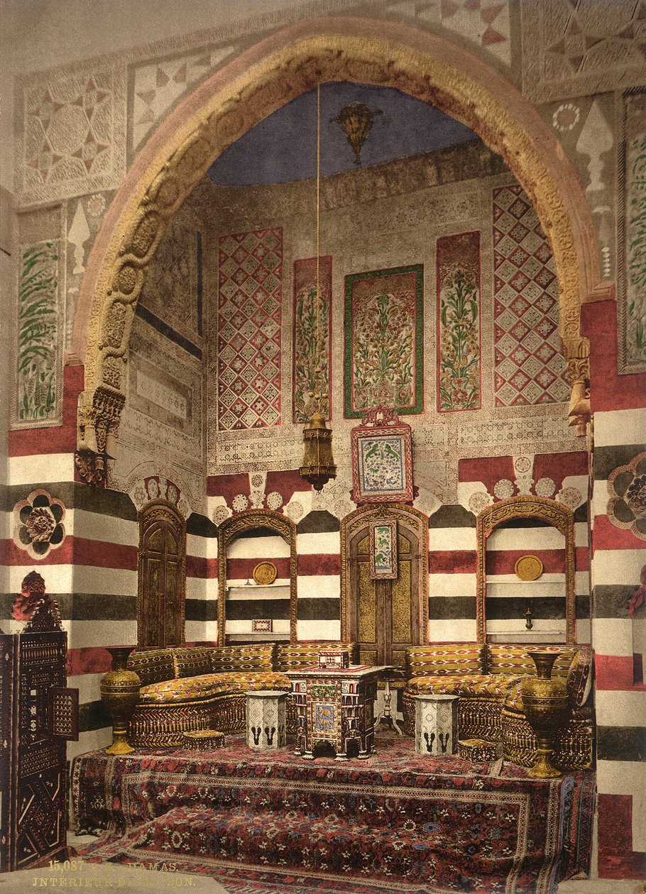एक बढ़िया घर में एक स्वागत कक्ष का इंटीरियर, दमिश्क, c.1880-1900 (फोटोक्रोम) द्वारा स्विस फोटोग्राफर