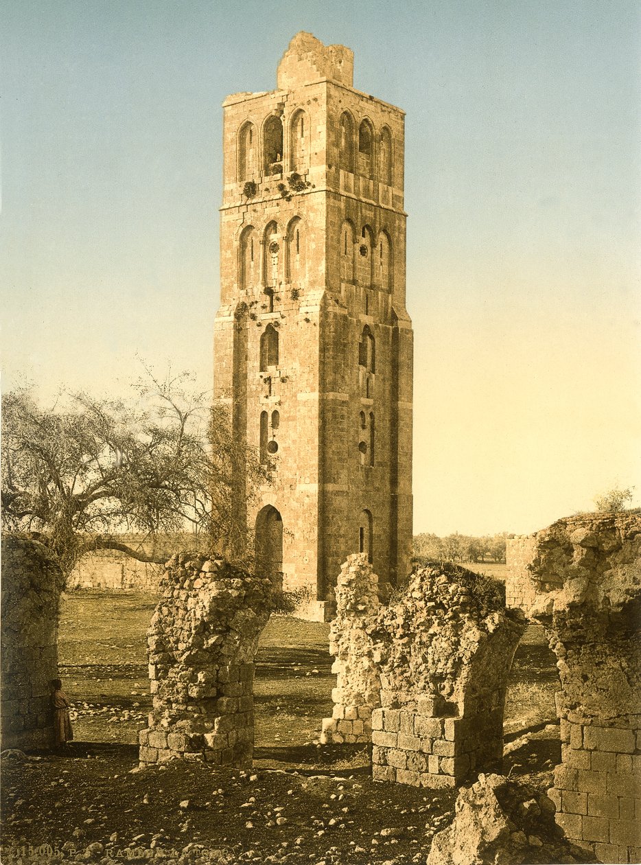 रामलीला की मस्जिद की मीनार, अग्रभूमि में खंडहरनुमा दीवारें, c.1880-1900 (फोटोचोमर) द्वारा स्विस फोटोग्राफर