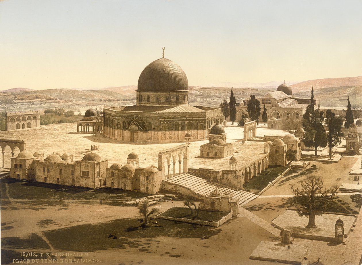 रॉक एंड द अल अक्सा मस्जिद, येरुशलम, c.1880-1900 (फोटोब्रोम) के साथ मंदिर पर्वत का दृश्य द्वारा स्विस फोटोग्राफर