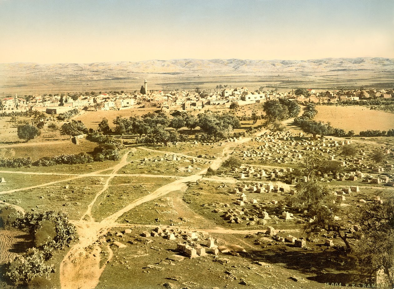 अग्रभूमि में कब्रिस्तान के साथ रामलीला शहर का दृश्य, c.1880-1900 (फोटोक्रोम) द्वारा स्विस फोटोग्राफर