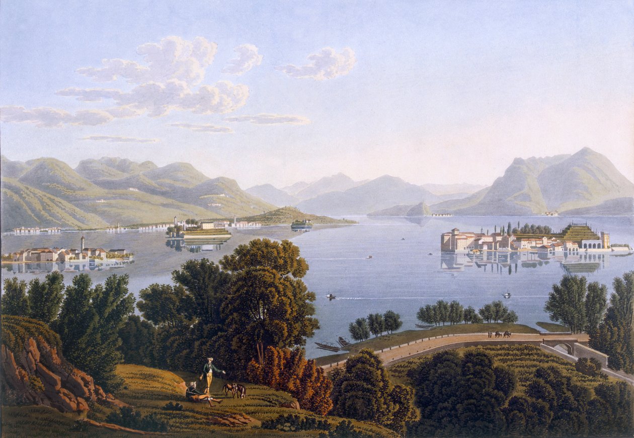 मैगीगोर झील और बोरोमियन द्वीप समूह का दृश्य, 1819। द्वारा स्विस स्कूल
