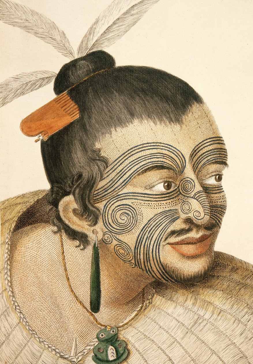 पूर्ण चेहरे की मोको के साथ एक माओरी चीफ का पोर्ट्रेट, 1769 द्वारा सिडनी पार्किंसंस