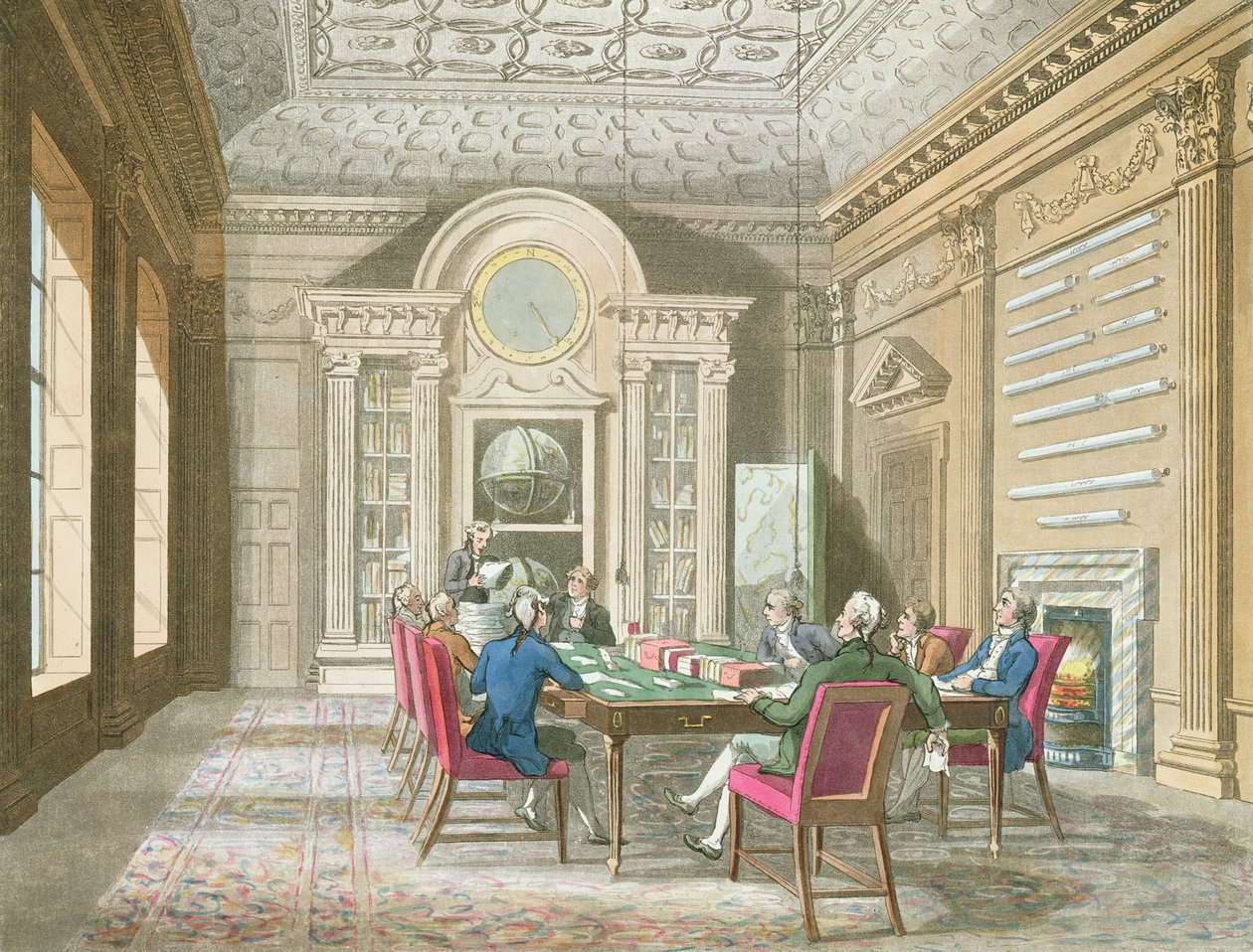 एडमिरल्टी का बोर्ड रूम, 1808 (रंग उत्कीर्णन) द्वारा पुगिन और रोवलैंडन