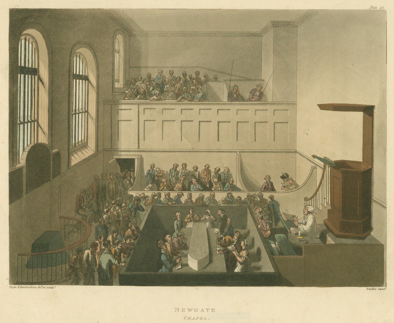 न्यूगेट चैपल, 1809 (एक्वाटिंट) द्वारा पुगिन और रोवलैंडन