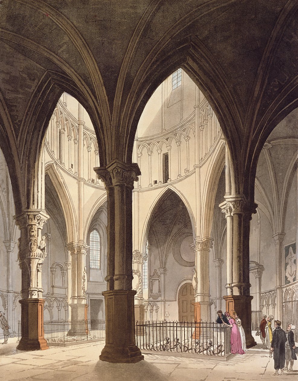 टेम्पल चर्च, 1809 (एक्वाटिंट) द्वारा पुगिन और रोवलैंडन