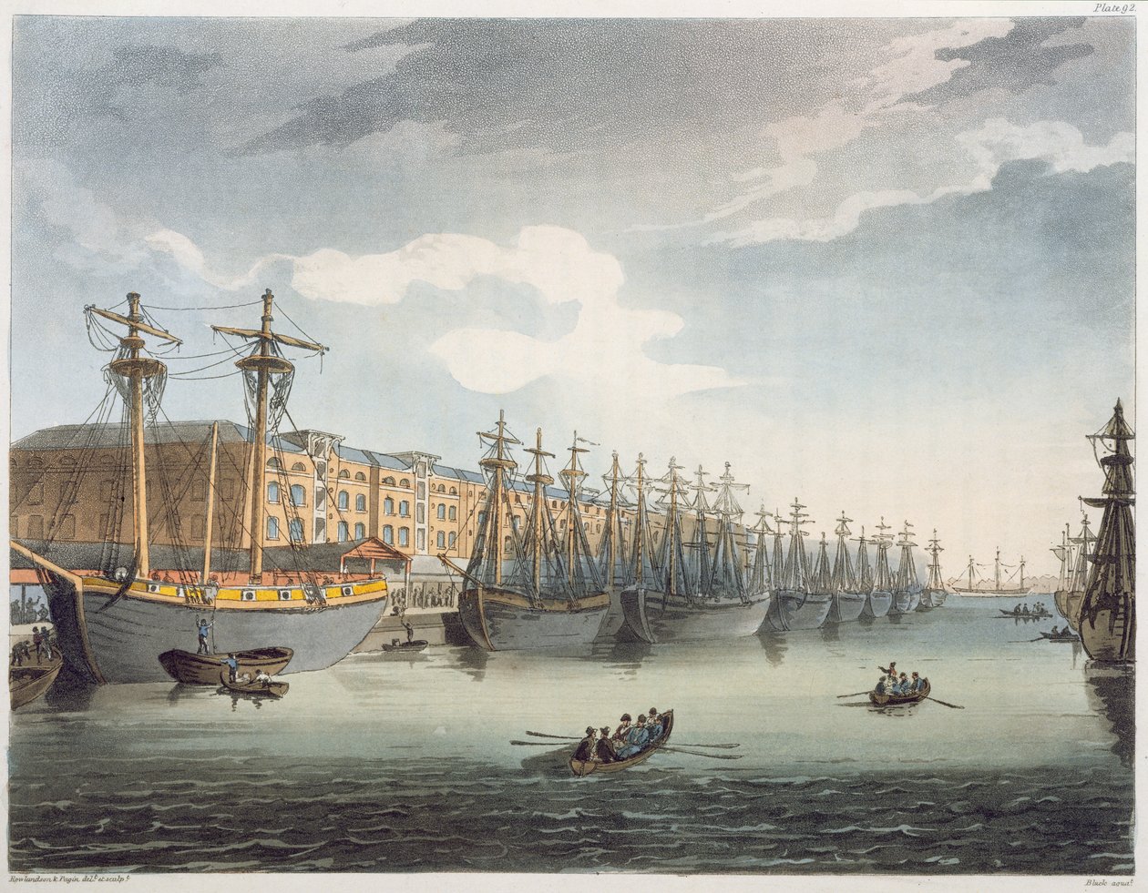 वेस्ट इंडिया डॉक्स, 1809 द्वारा पुगिन और रोवलैंडन